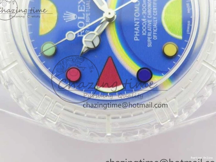 0128 Submariner Phantomlab Transparent KZF Best Edition Blue Fruit Dial on White Rubber Strap VR Classic 2563